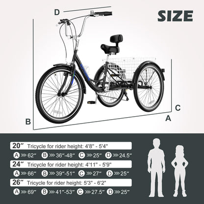 ABORON Adults Tricycle, 3 Wheels Bike for Adult, Tricycle for Adults, Double-Wall Wheel Rims, Tricycle for Women Men Exercise Outdoor Sports