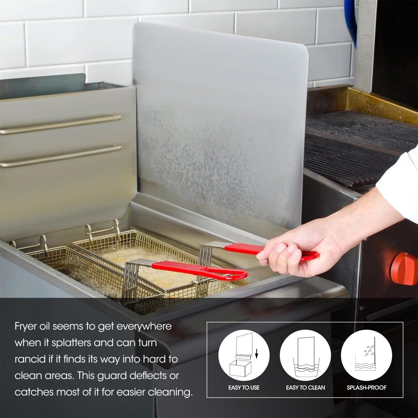 Zipcase Stainless Steel 20-1/2" W x 18" H Universal Side Fryer Splash Guard for Commercial Fryers Fitting 0.5" - 1" Side, Pack of 1