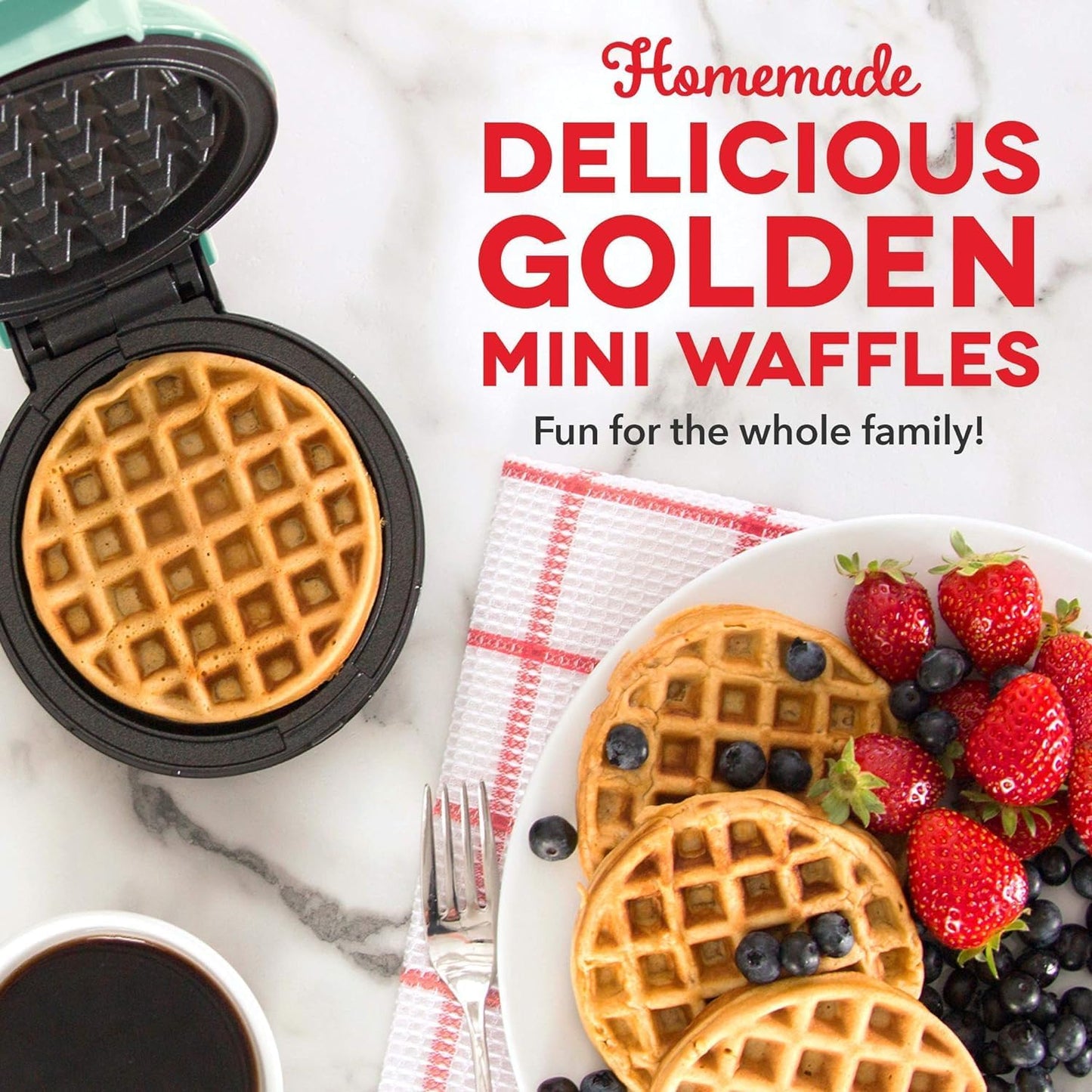 Mini Maker for Individual Waffles, Hash Browns, Keto Chaffles, Easy to Clean Non-Stick Surfaces, 4 Inch