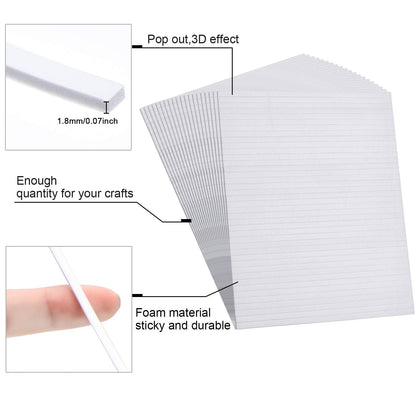 Outus 20 Sheets Foam Strips 1000 Pcs Double Sided Adhesive Foam Tape 3D Craft Tape for DIY Handmade Mini Stickers for Art Crafts Scrapbooking Card Making Office Supplies, 5.91 x 0.12 Inches