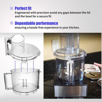 4 Locking Tabs DFP-14NWBCT1 Clear Food Processor Work Bowl Cover Compatible with Cuisinart Tritan Only fits Bowl DLC-005AGTXT1 Fits Model DFP-14, NOTE:This New Lid Only Fits WorkBowl with 4 Tabs