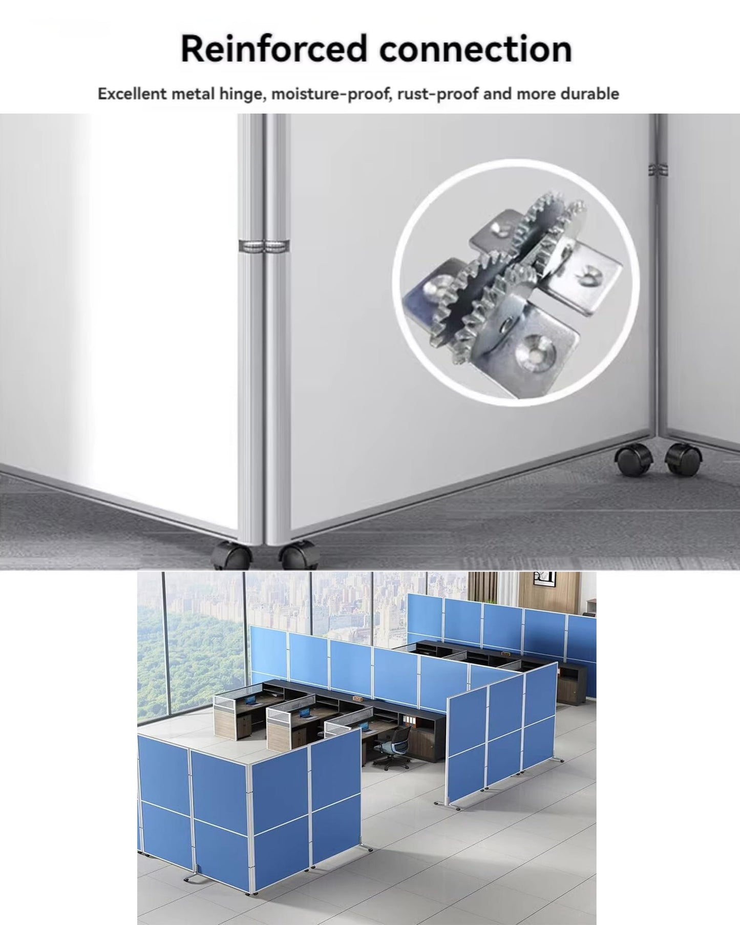 OUOQNUE Foldable Office Partition Divider with Wheels, Movable Privacy Screen Panel, Portable Room Divider Wall, Modular Workspace Separator for Office, Conference Home and Hospital White+Gray 10 Pcs