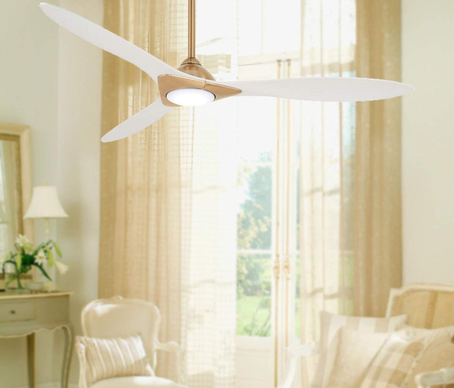 MINKA-AIRE F868L-SBR/WHF Ceiling Fan, Soft Brass/Flat White