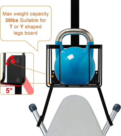ORLESS Ironing Board Hanger - Over The Door/Wall Mount Storage Solution for Laundry Room, Black