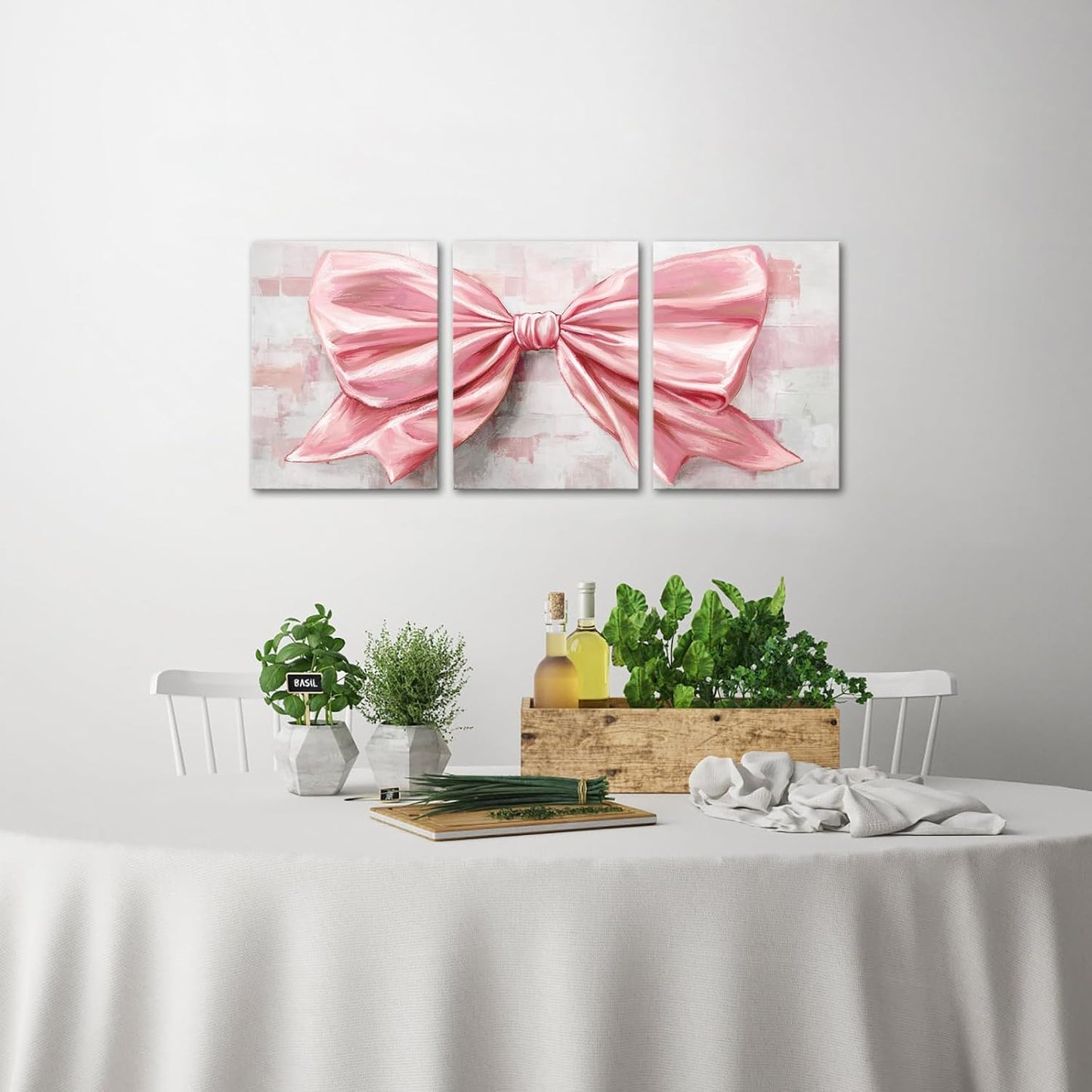 12x16inchx3Pieces HOMEOART Bow Painting Canvas Print Bow Picture Bathroom Decor Bedroom Wall Decor Framed (Pink)