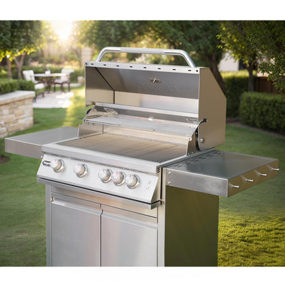 Stainless Steel Grill Cart for Hygrill 4-Burner Built-In Gas Grill, Outdoor Kitchen Island with Foldable Side Shelves and Storage Cabinet