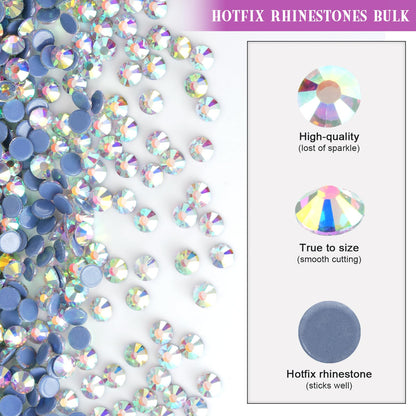 10000PCS Crystal AB Hotfix Rhinestones Bulk, Glass Crystal Hot Fix Rhinestones for Crafts Clothes DIY Decoration, SS10, 2.7-2.9mm