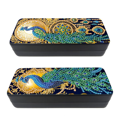 C'eitura 2Pcs 5D DIY Handmade Peacock Diamond Art Painting Glasses Case Kit, Handcrafted Eyeglass Holder Case, Exquisite Bird Christmas Valentine's Day Gift Set
