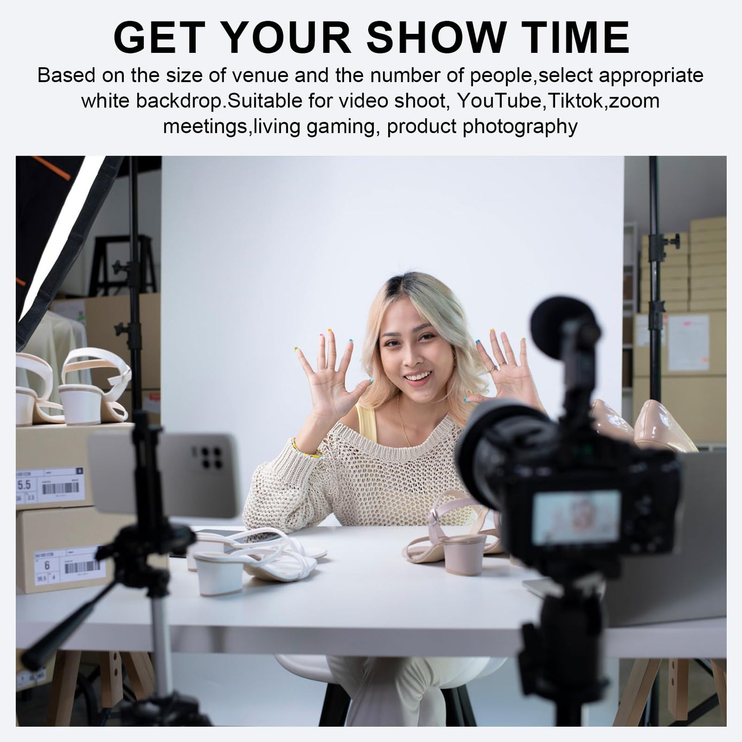 LIHONG Large White Screen Collapsible Chroma Key Backdrop,Portable Retractable Photo Background with Stand for Video, Live Game,Streaming,Wrinkle Resistant Fabric,Pull-up&Down Style (78.7x78.7 in)