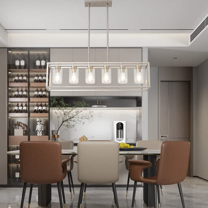XILICON Dining Rooms Brushed Nickel Chandeliers,Kitchen Island Farmhouse Lighting Fixture Industrial Rustic Ceiling Hanging 6 Light Modern Pendant Light with Glass Shade