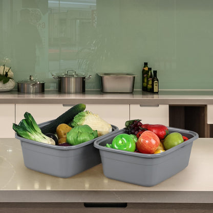 Ortodayes 4 Pack 12 Quart Rectangular Dish Pan, Kitchen Washing Up Bowls, Grey