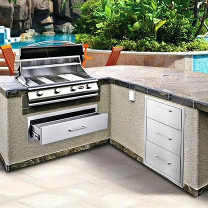 17W30H21D Inch Outdoor Kitchen Drawers Stainless Steel Double Drawer w/Paper Towel Holder Combo Works with Your Grilling or Prep Zones for Outdoor BBQ Island