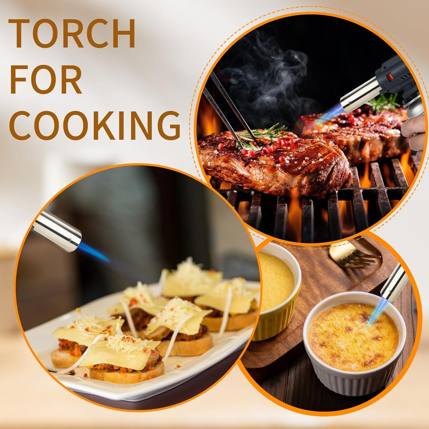 Butane Torch JDHON Compact Kitchen Torch with Adjustable Flame for Cooking, Baking, Soldering, BBQ, Creme Brulee