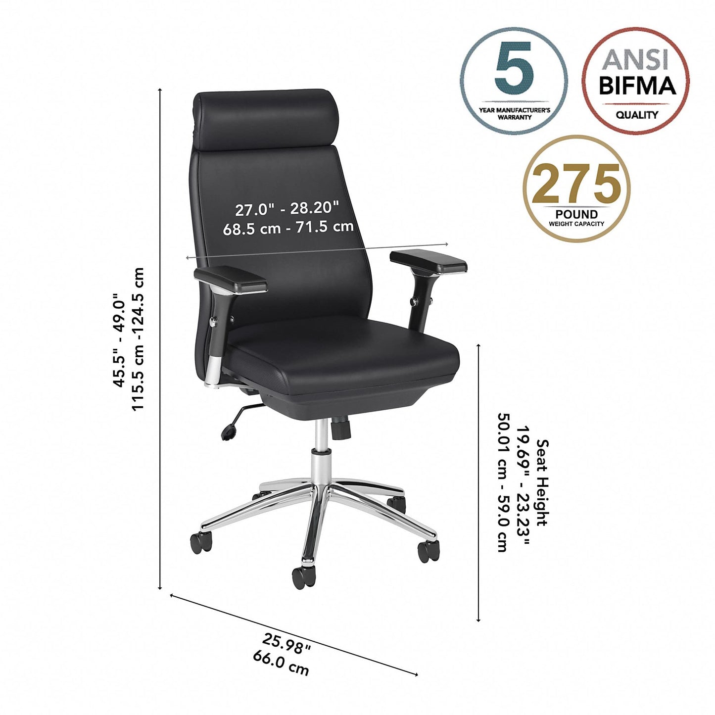 Bush Business Furniture Metropolis High Back Leather Executive Office Chair in Black