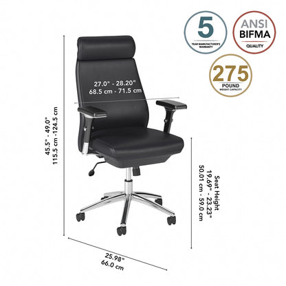 Bush Business Furniture Metropolis High Back Leather Executive Office Chair in Black