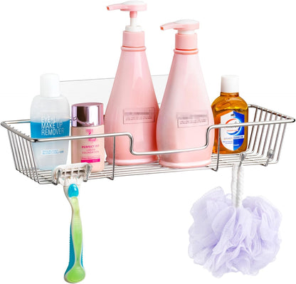 iPEGTOP Adhesive Shower Caddy Bathroom Shelf with Hooks for Shampoo Conditioner, No Drilling