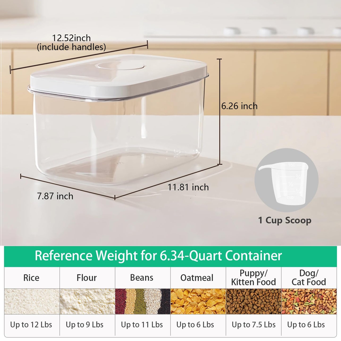 TBMAXS Airtight Flour Container 6.34 QT, Clear PET Plastic Food Storage Container Bin with Pop Up Lids For Rice Flour Sugar, Dry Food Holder for Kitchen Pantry Organization and Storage