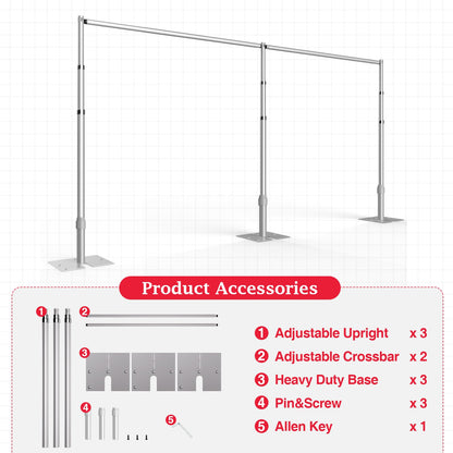 EMART Backdrop Stand Heavy Duty 12ftx20ft, Adjustable Pipe and Drape Photo Background Support Kit, Metal Frame with Flat Base for Wedding Birthday Party Banquet Decorations