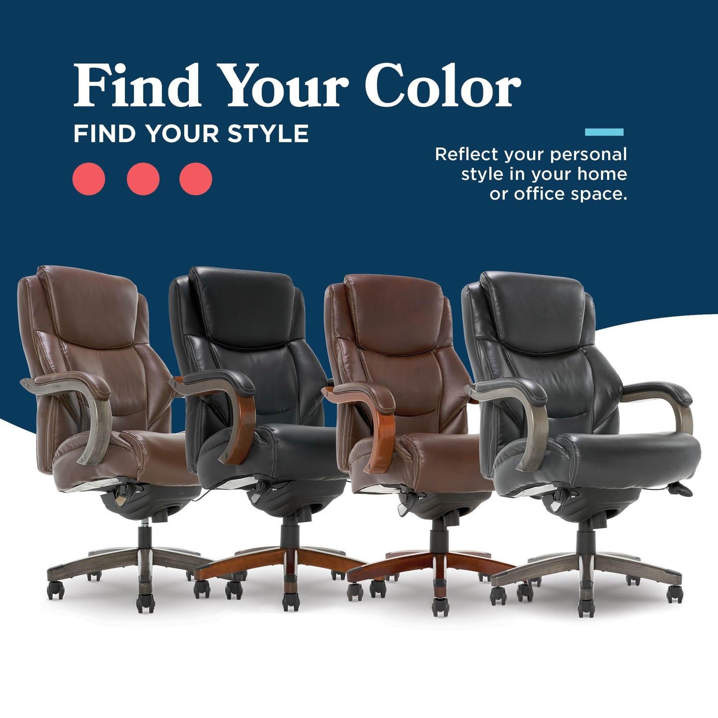 La-Z-Boy Delano Big and Tall Executive Office Chair - Ergonomic Lumbar Support Memory Foam - Bonded Leather Desk Chair for Home Office - Weathered Grey Wood Arms - Black