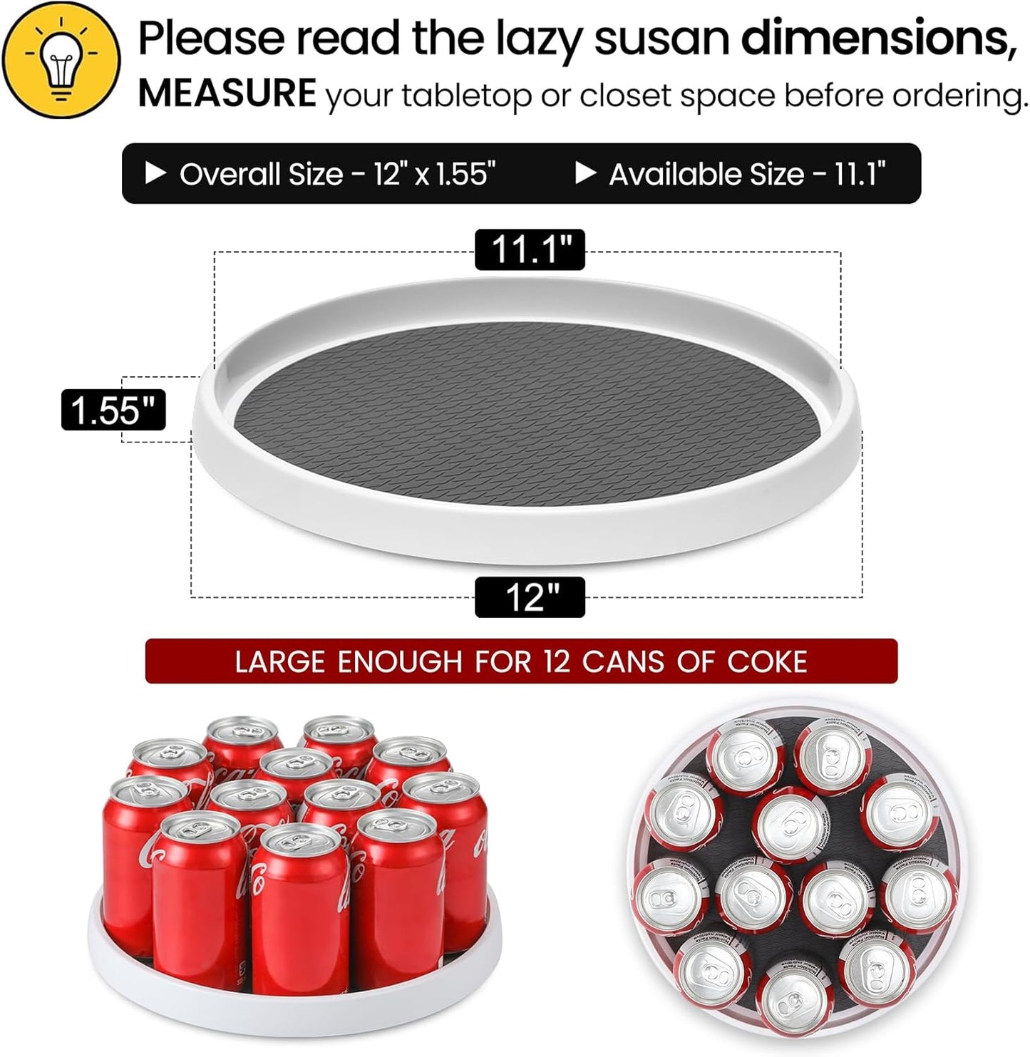 12-Inch [4 Pack] Countertop, Non-Skid Turntable Lazy Susan Organizer - Spinning Rack for Cabinet Table Top, Pantry