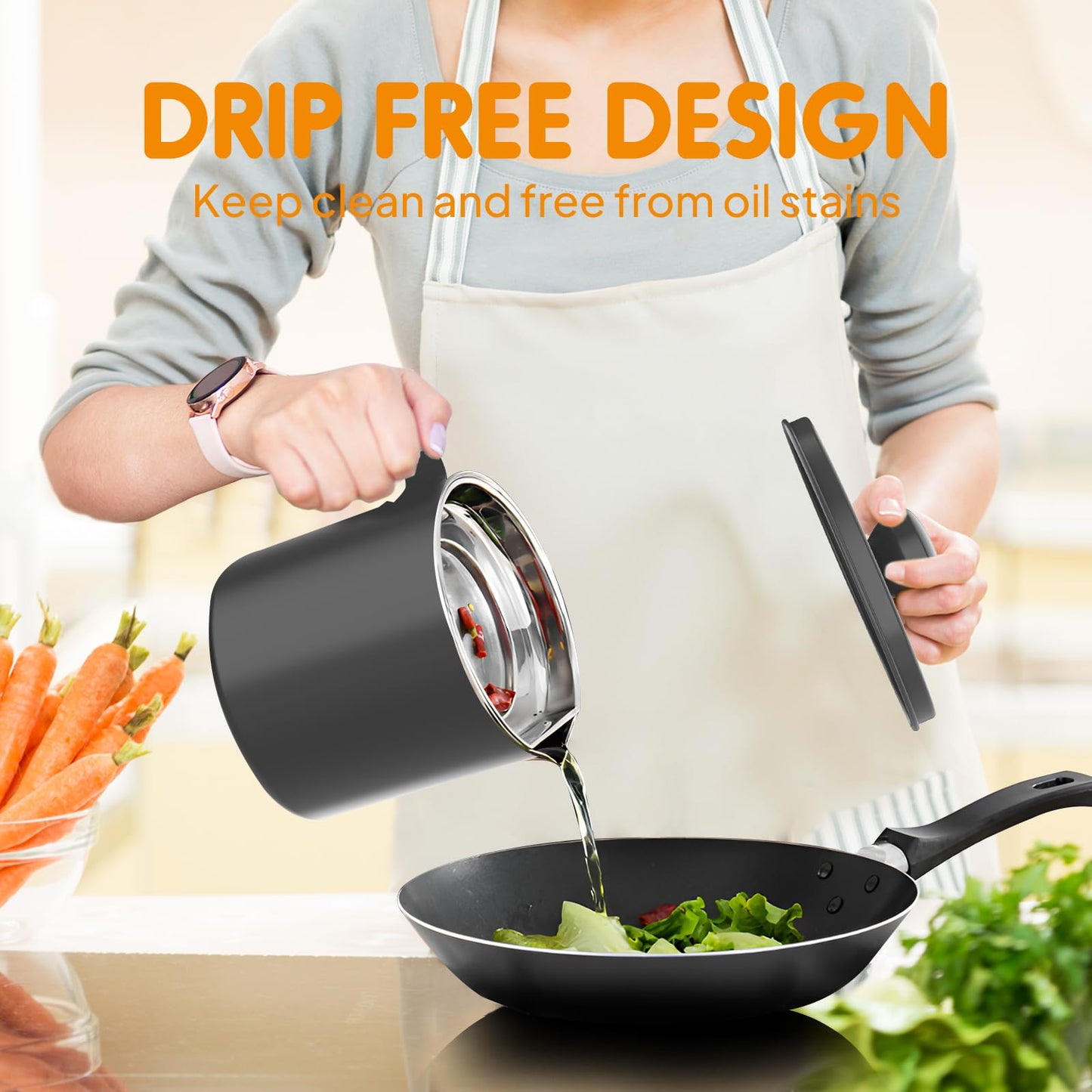 Chihee Grease Container Stainless Steel Bacon Grease Saver with Fine Mesh Strainer 2L / 67.6 fl oz Cooking Oil Keeper Stoarge Can with Dust-proof Lid Non-slip Tray for Kitchen Frying