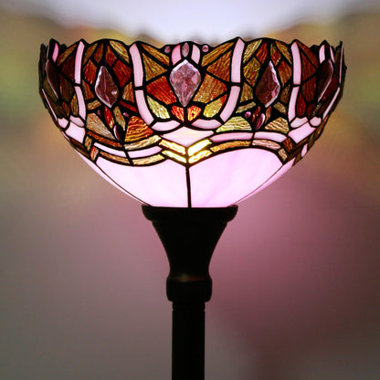 ZJART Tiffany Floor Lamp Torchiere Stained Glass Torch Lamp 12X12X67 Inch Antique Standing Corner Light (Pink Jewelry)