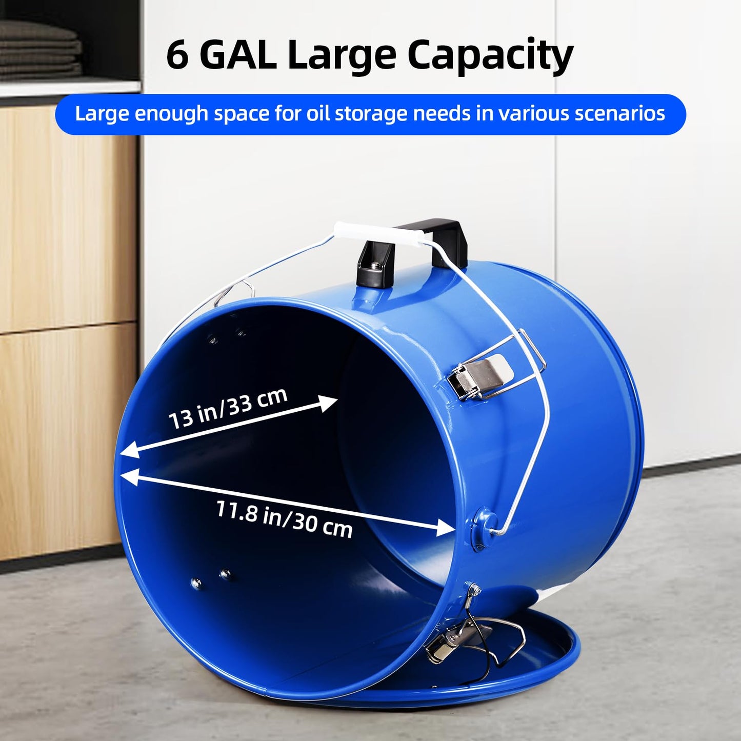 Garvee Fryer Grease Bucket 6 Gal, Oil Disposal Caddy, Steel Fryer Oil Transport Container with Rust-Proof Coating, Grease Can with Lid & Lock Clips & Filter Bag for Cooking Oil Filtering