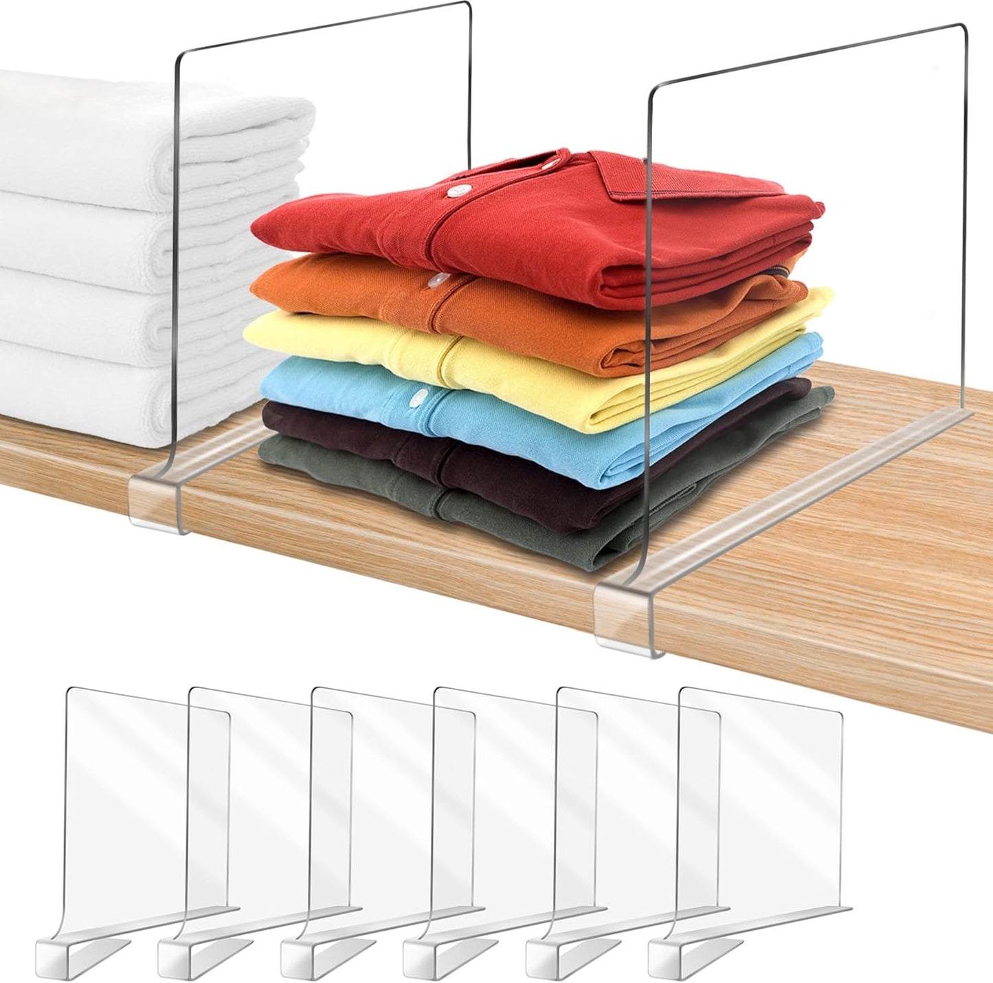 12 Inches Closet 6 Pack Closet [Extra Tall Version] Clear Shelf Dividers for Organization and Storage, Purse Organizer