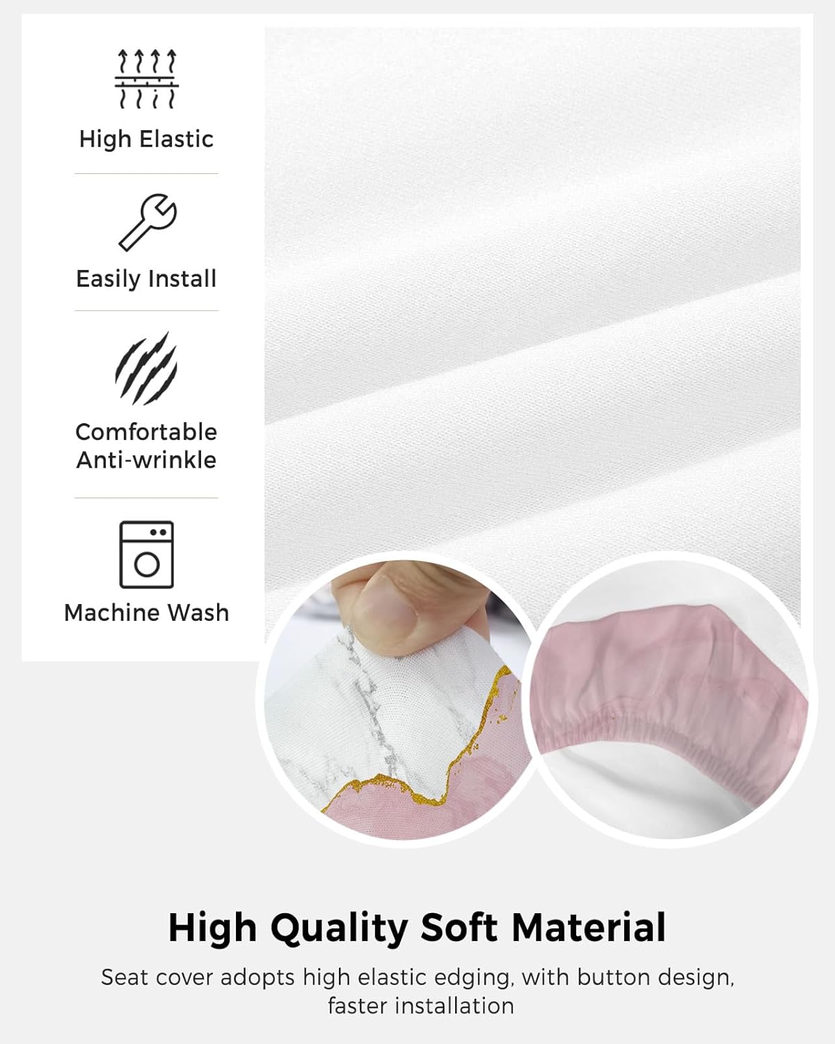 Vandarllin Office Chair Cover, White Gold Blush Pink Stretchable Universal Slipcover with Abstract Marble Agate Design