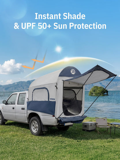 Niphean Truck Bed Tent 5ft with Awning Shade, 2 Mins Fast Setup Inflatable Pickup Truck Tent, for 2 People, PU 3000mm Waterproof, UPF 50+ Sunproof & High-Strength Windproof, Camp Anywhere You Park