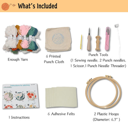 Mooncci Punch Needle Coaster Kit, 6pcs Flower Pattern Needle Punch Kits with Tools and Instructions for Adults Beginners, Great Festival Gift and Decoration Ideas
