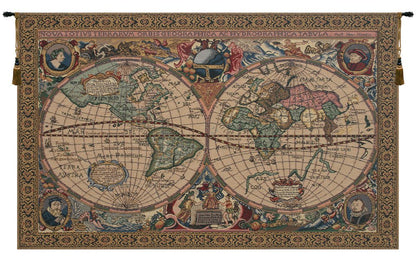 C Charlotte Home Furnishings Inc Map Mercator Belgian Tapestry Wall Hanging | Viscose Cotton and Polyester Blend Wall Art | 33 in. x 46 in | Home Decor Accents