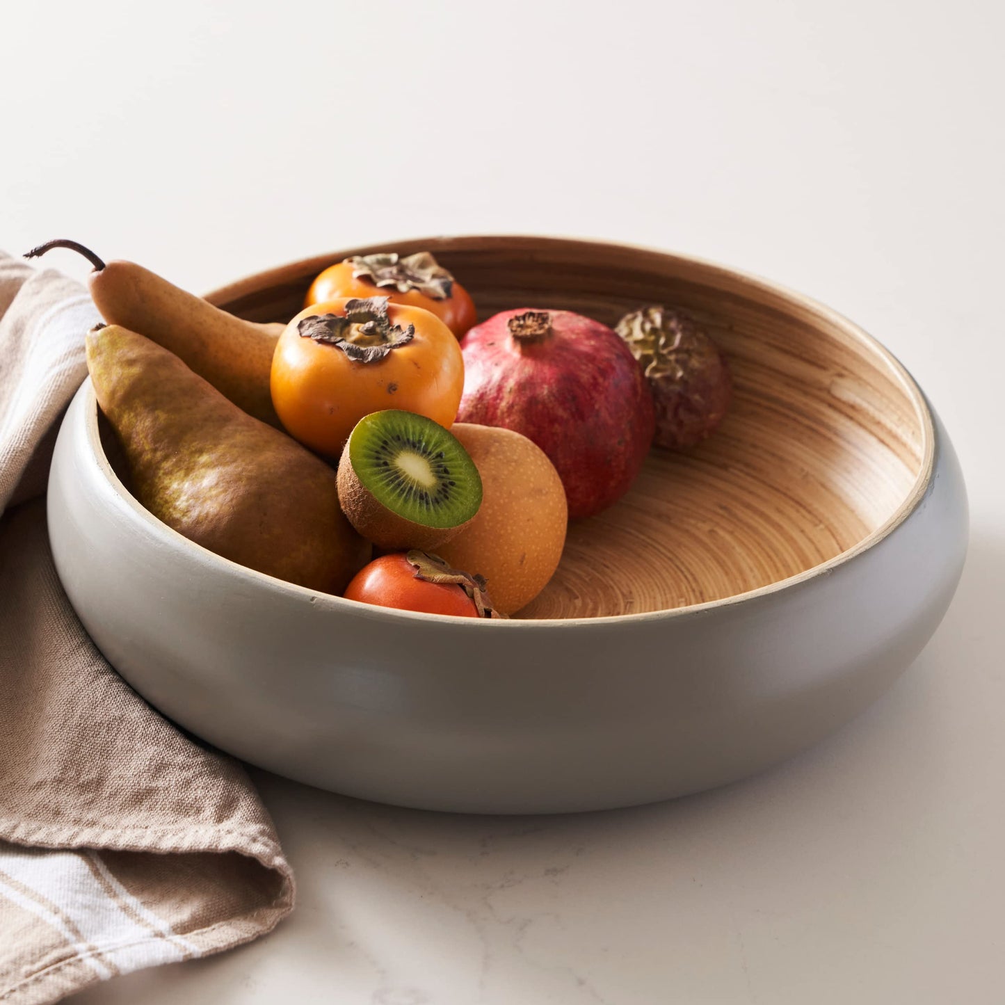 HABITAAS Fruit Bowl for Kitchen Counter – Handmade Spun Bamboo, Large 11.75" Fruit Basket, Eco-Friendly Decorative Serving Bowl for Home Decor, Produce Storage & Centerpiece (Gray)
