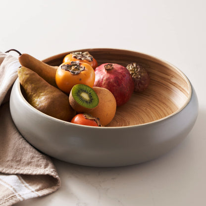 HABITAAS Fruit Bowl for Kitchen Counter – Handmade Spun Bamboo, Large 11.75" Fruit Basket, Eco-Friendly Decorative Serving Bowl for Home Decor, Produce Storage & Centerpiece (Gray)