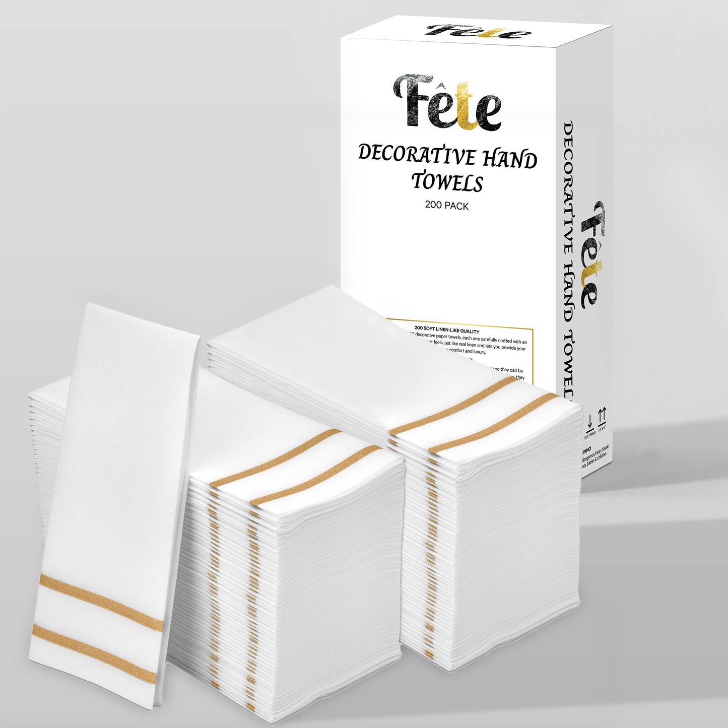 Disposable Hand Towels for Bathroom, Gold Design 200 Disposable Linen-Feel Guest Towels – Formal Dinner, Wedding Napkins for Tables, and Restrooms - 8.5x4-Inches Folded 12x16.5-inches unfolded,