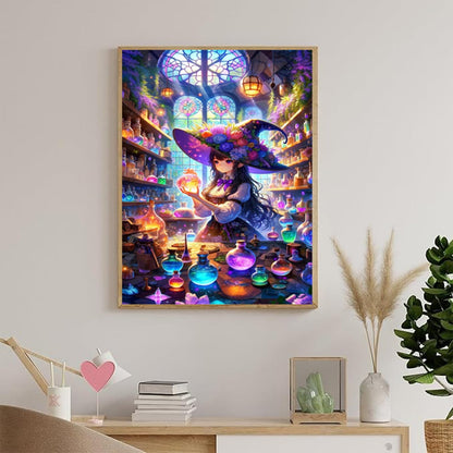 Witch Woman Diamond Art Painting Kits for Adults, DIY Full Drill Diamond Paintings for Beginners 5D Diamond Dots Round Pictures Gem Art Painting Kits 12x16 Inch Christmas New Year Valentine's Day Gift