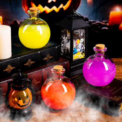 ALDMIO 12-Piece Set of Round Glass Bottles with Cork Lids, 7 oz Spherical Decorative Jars – Ideal for Halloween Potion Displays, Tiered Tray Decor, DIY Crafts, Wedding Favors, and Party Gift Applicati