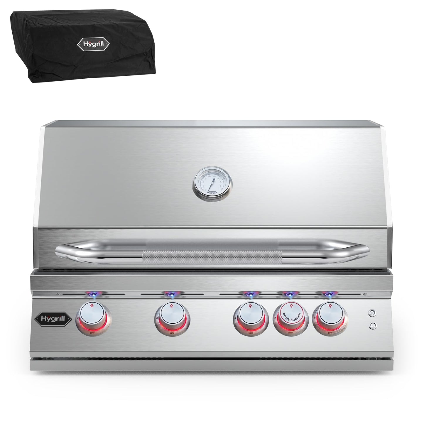 Hygrill Premium XTR 32-Inch Built In Grill, Stainless Steel 4-Burner Grill Head for Outdoor Kitchen with Rear Infrared Burner and LED Lights, Natural Gas