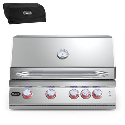 Hygrill Premium XTR 32-Inch Built In Grill, Stainless Steel 4-Burner Grill Head for Outdoor Kitchen with Rear Infrared Burner and LED Lights, Natural Gas