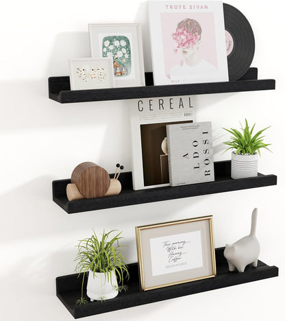 24 inch Set 3, RICHFOCUS Floating Shelves for Wall, Solid Wood Picture Ledge Shelf for Wall Storage, Nursery Book