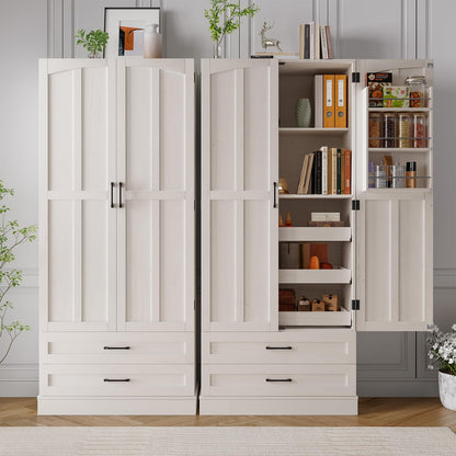 ONBRILL 71" Tall Farmhouse Kitchen Pantry Cabinet with 3 Pull Out Shelves & 2 Large Drawers, Pantry Storage Cabinet with 6 Door Shelf & Adjustable Shelf, Freestanding Cupboard for Kitchen, Dining Room