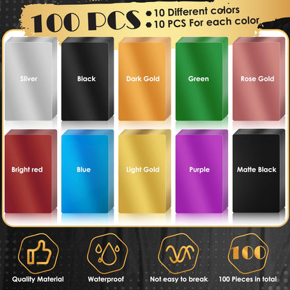 weparmeety 100 Pcs Metal Engraving Blanks Colorful Aluminum Sheet Laser Engraving Business Card Multipurpose DIY Gift Cards 86 x 54 x 0.45mm（10 Colors)