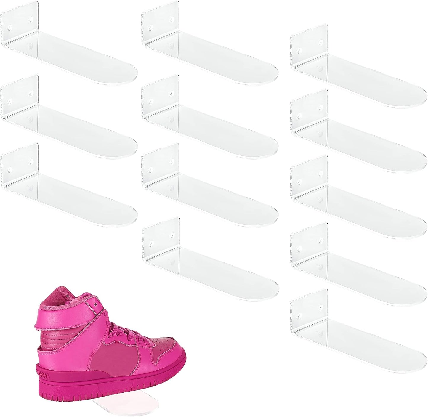 12 Pack IEEK Floating Shoe Display Shelf,Clear Acrylic Floating Shelves for Sneaker Collection Levitating Acrylic Shoe