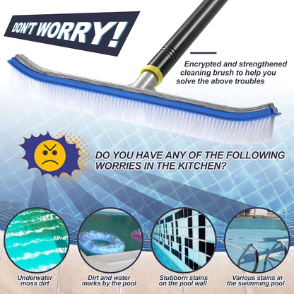 FLY HAWK Pole,4 Pool Brush with FT Polished Aluminum Back Pool Scrub Brush Head Designed for Cleans Walls, Tiles