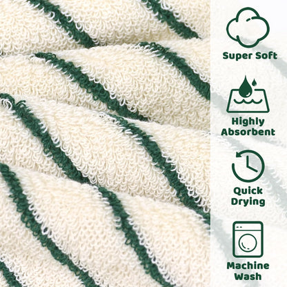 12 Pack, 13 13 Jacquotha Striped Cotton Washcloths x - Soft Wash Cloths for Bathroom, Kitchen, Gym, Face, Green