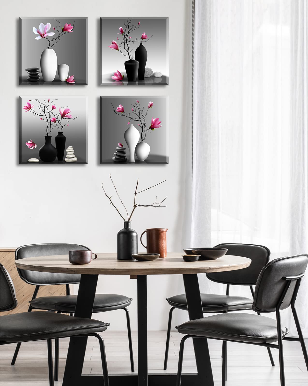 DJSYLIFE Modern Bathroom Pictures Wall Decor Zen Flowers Paintings Canvas Decorations Black and White Wall Art for Bedroom Living Room Home
