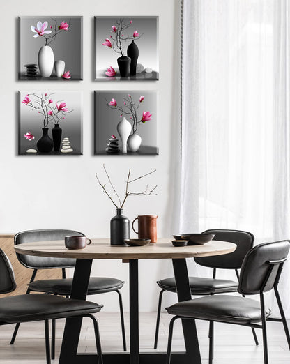DJSYLIFE Modern Bathroom Pictures Wall Decor Zen Flowers Paintings Canvas Decorations Black and White Wall Art for Bedroom Living Room Home
