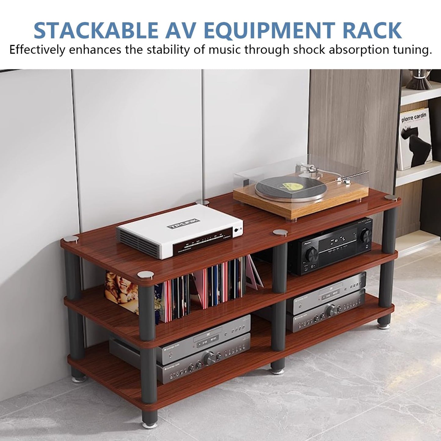 THNSAWX AV Media Stand, Stereo Rack with Thickened Board, Multi-Tier Open Storage Stereo Cabinet, Audio-Video Rack with Metal Tube, Record Player Stand for Theater(White,2 Tier 120x40x34cm)