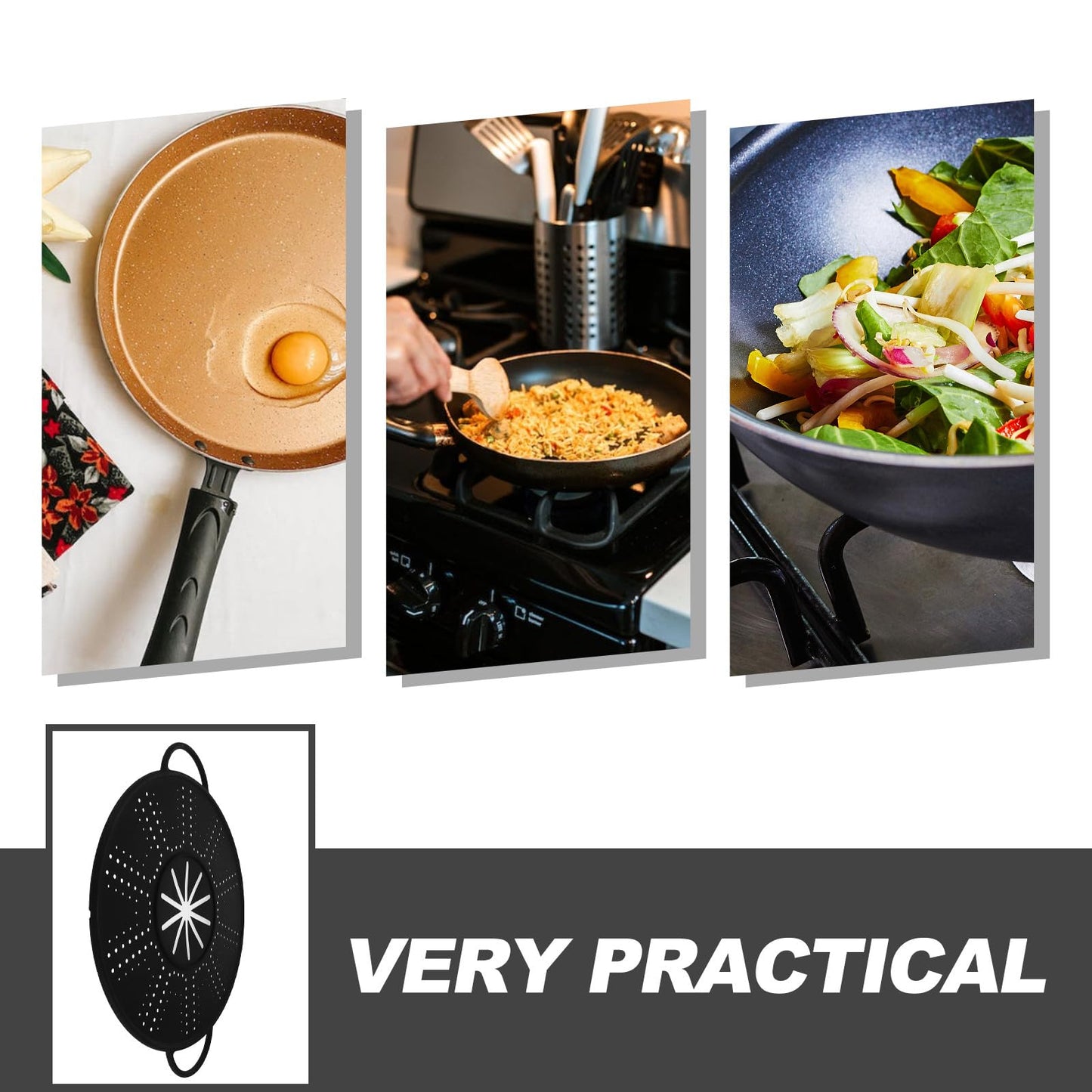 CALLARON Silicone Splatter Screen with Side Handles 13.38 Inch Frying Pan Cover Oil Splash Guard Heat Resistant Cooling Rack Multi-Use Kitchen Gadget