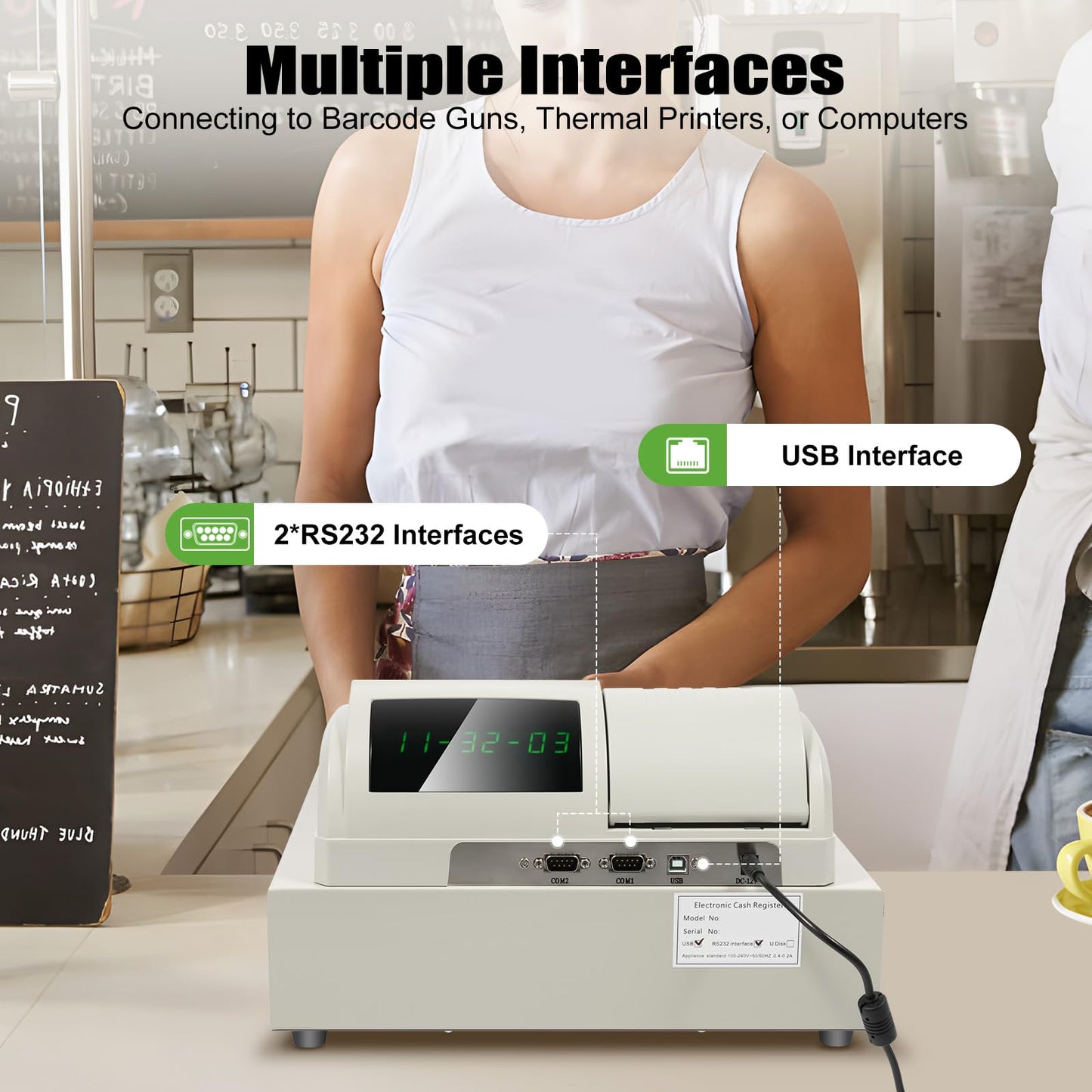 48-Key Electronic Cash Register, 8-Digit LED Display Thermal Receipt Printing Cash Registe POS Bill Coins System w/ 4 Bill 5 Coin Cash Tray for Business Retail Restaurant